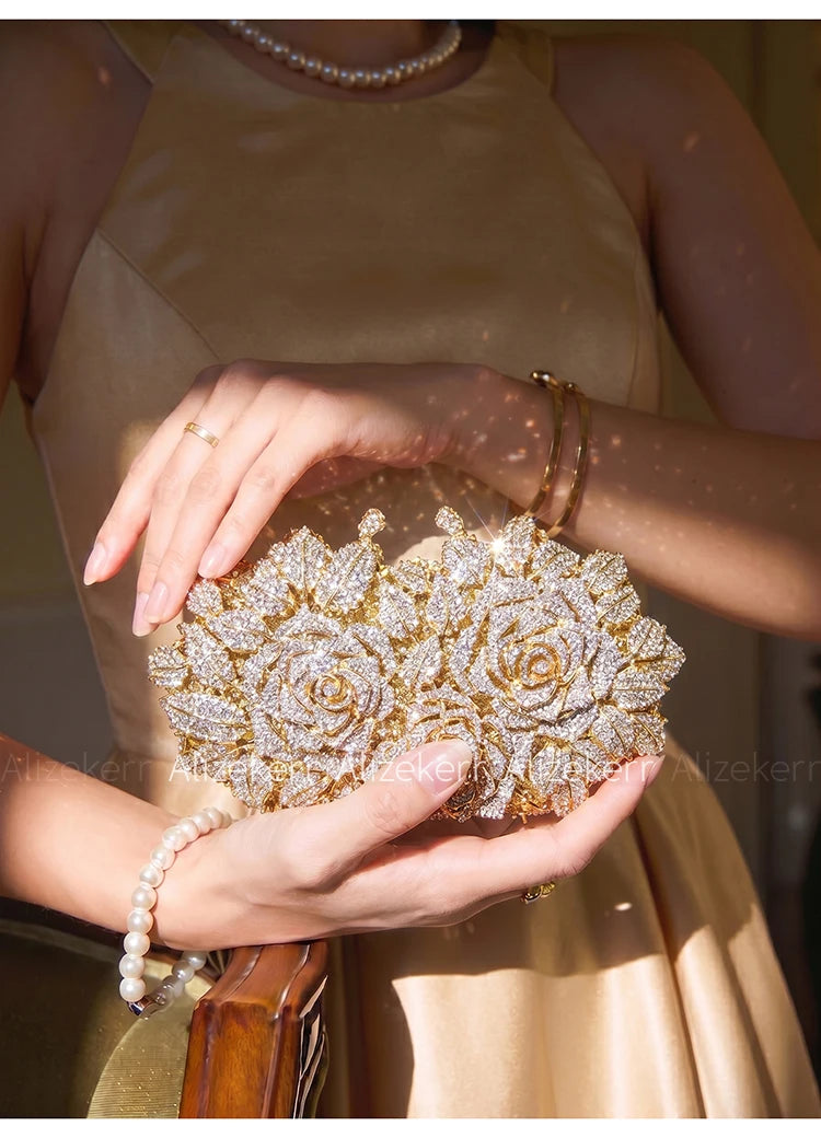 Rose Crystal Flower Evening Clutch