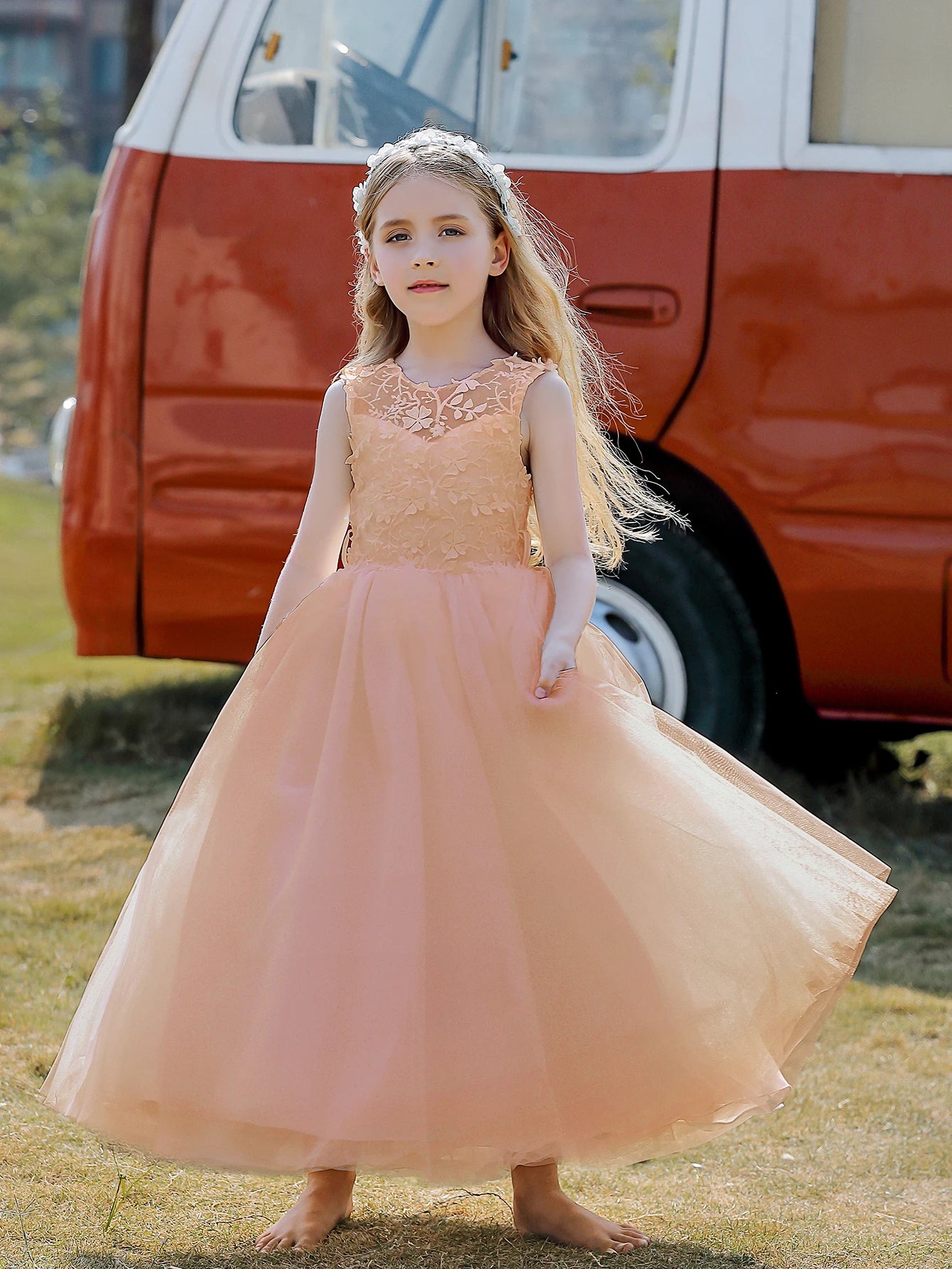 Floral Appliqué Tulle Party Dress