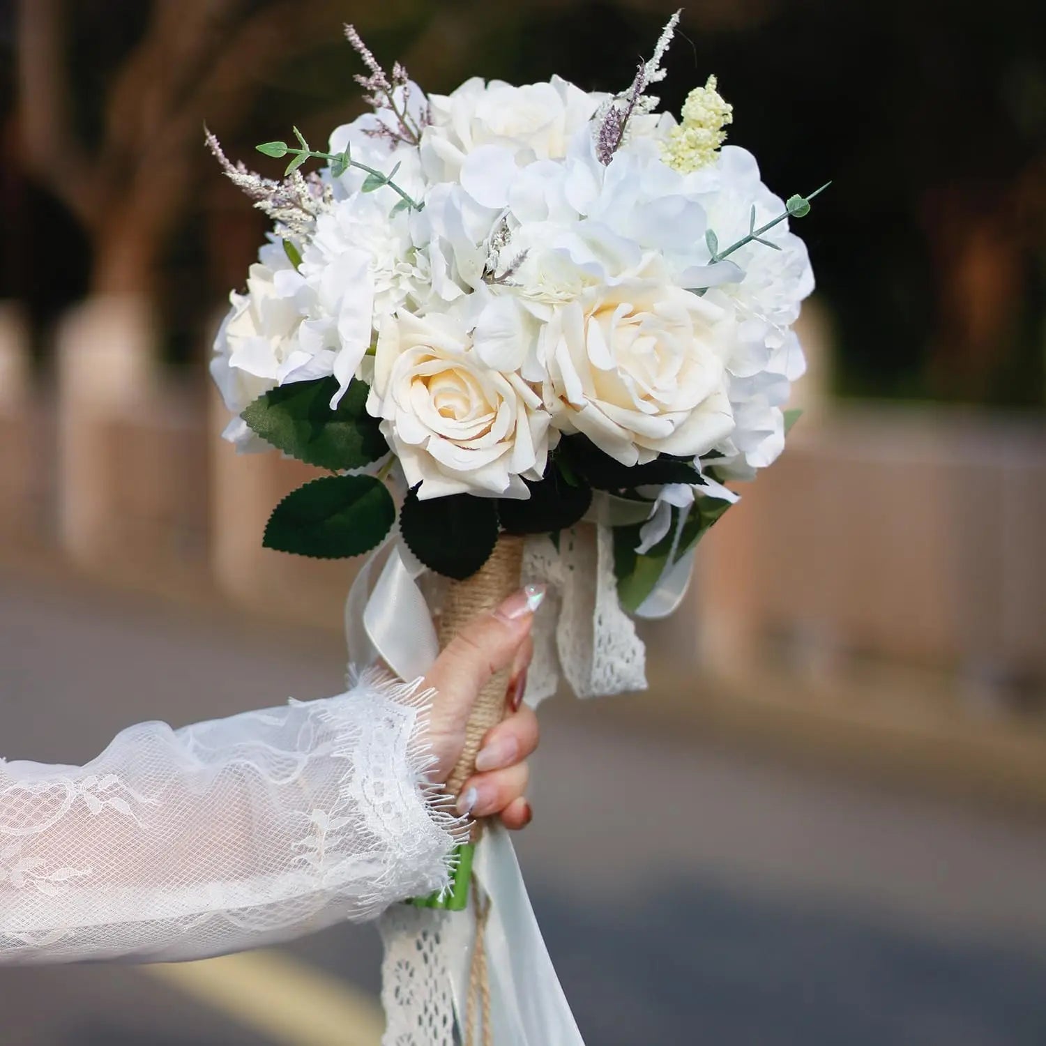 Vintage Boho Ivory Rose Wedding Bouquet