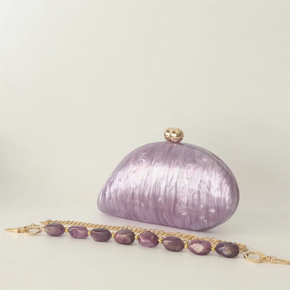 Oval Shell Acrylic Crossbody Clutch