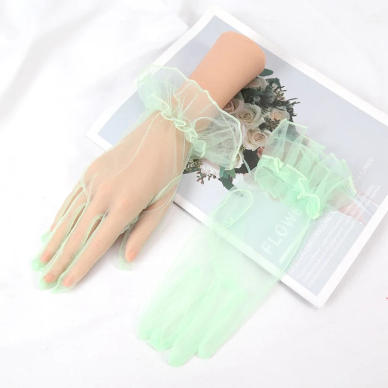 Short Ruffle Tulle Bridal Gloves