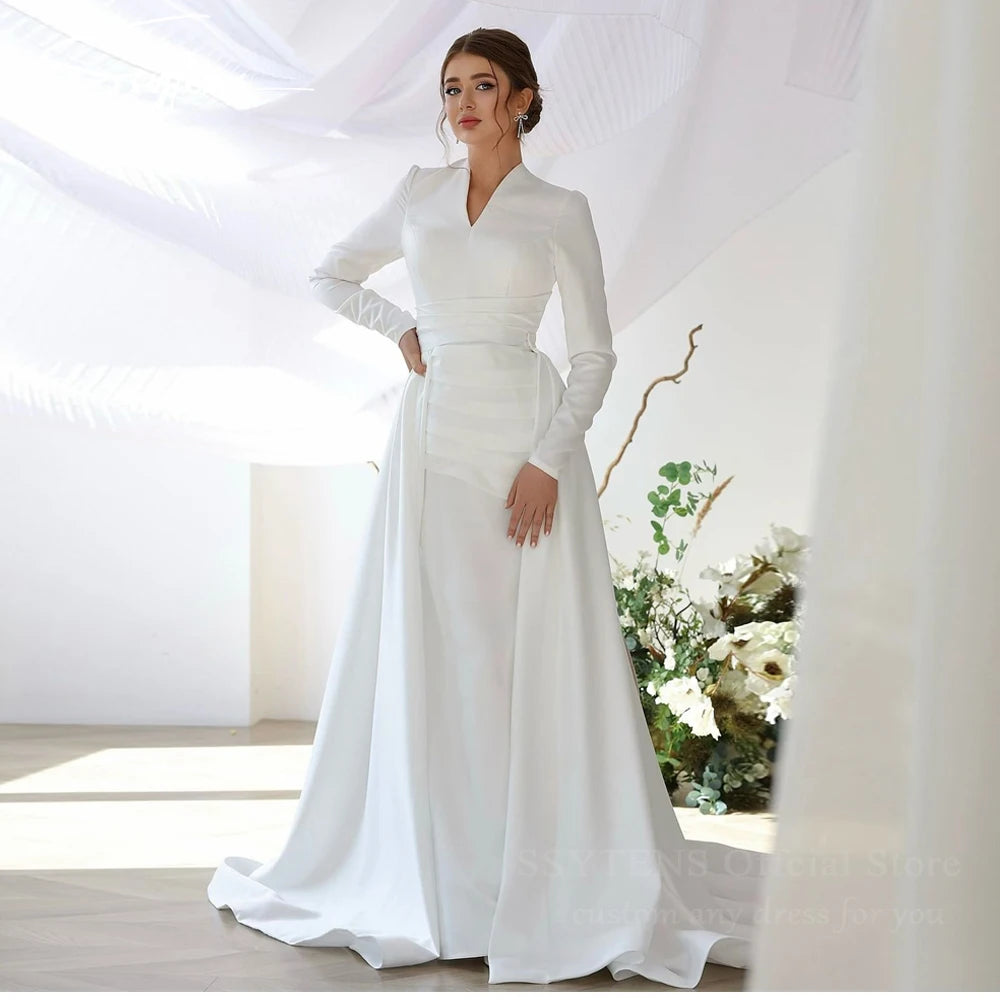 SSYTENS Modest Muslim Wedding Dresses Long Sleeve Luxury Floor Civil Bride Dresses Vestido Novia Customized 2026 Robe De Mariée