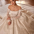 Boat Neck Full Sleeve Taffeta Ball Gown