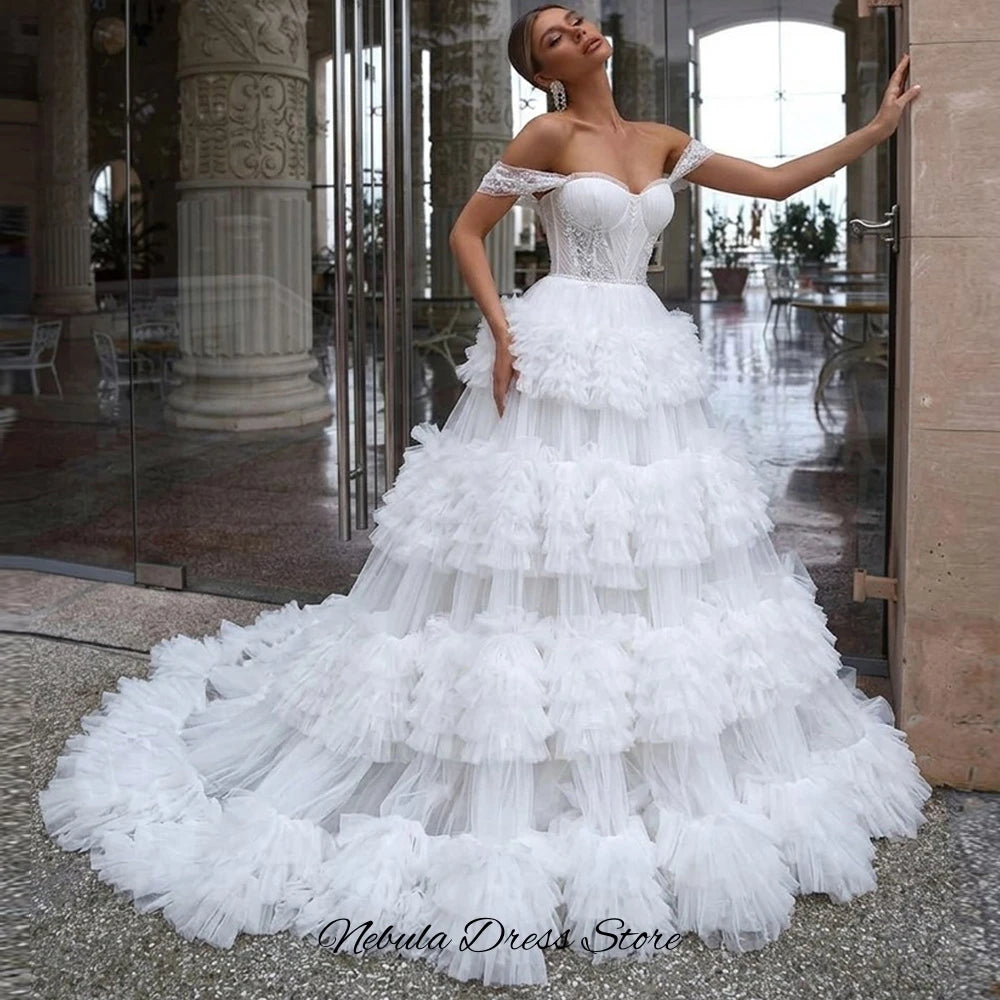 Ruched Tulle Strapless Applique Wedding Dress