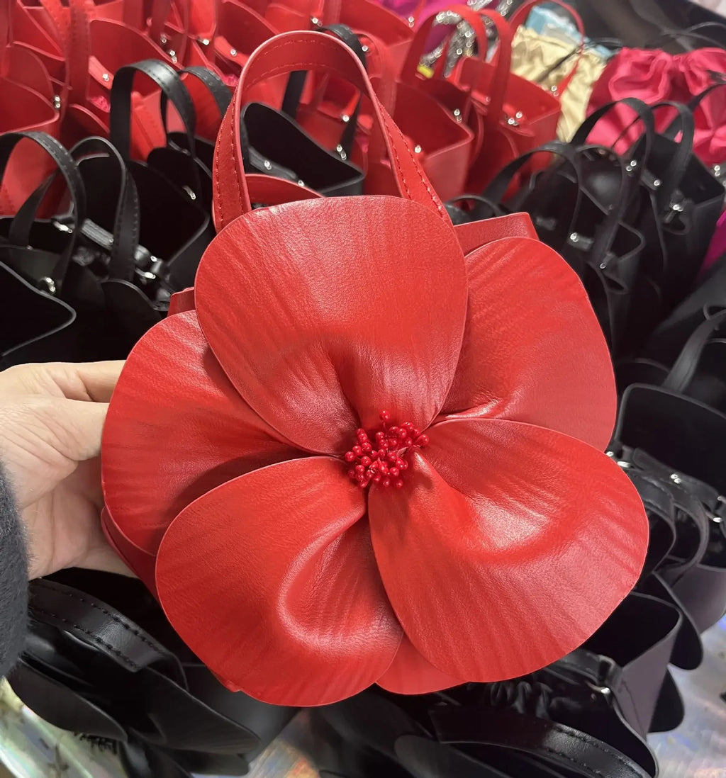 3D Floral Soft PU Leather Women Small Bucket Handbag Wedding Purse Dress Party Evening Bridal Clutch Bag