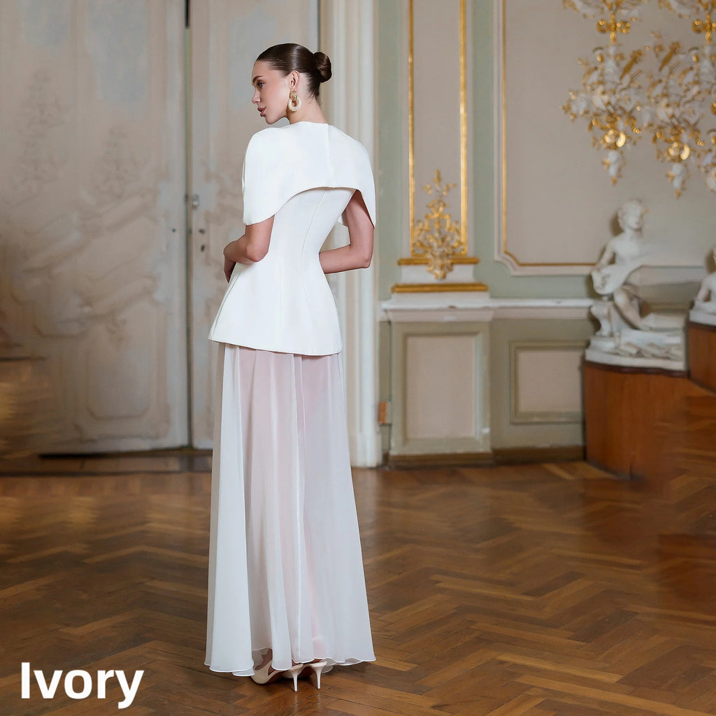 Two-Piece Cape Collar Peplum Bridal Gown