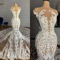 Romantic Lace Embroidery Mermaid Wedding Dress Off-Shoulder Sheer Tulle Cathedral Train Bridal Gown Vestido De Novia Customized