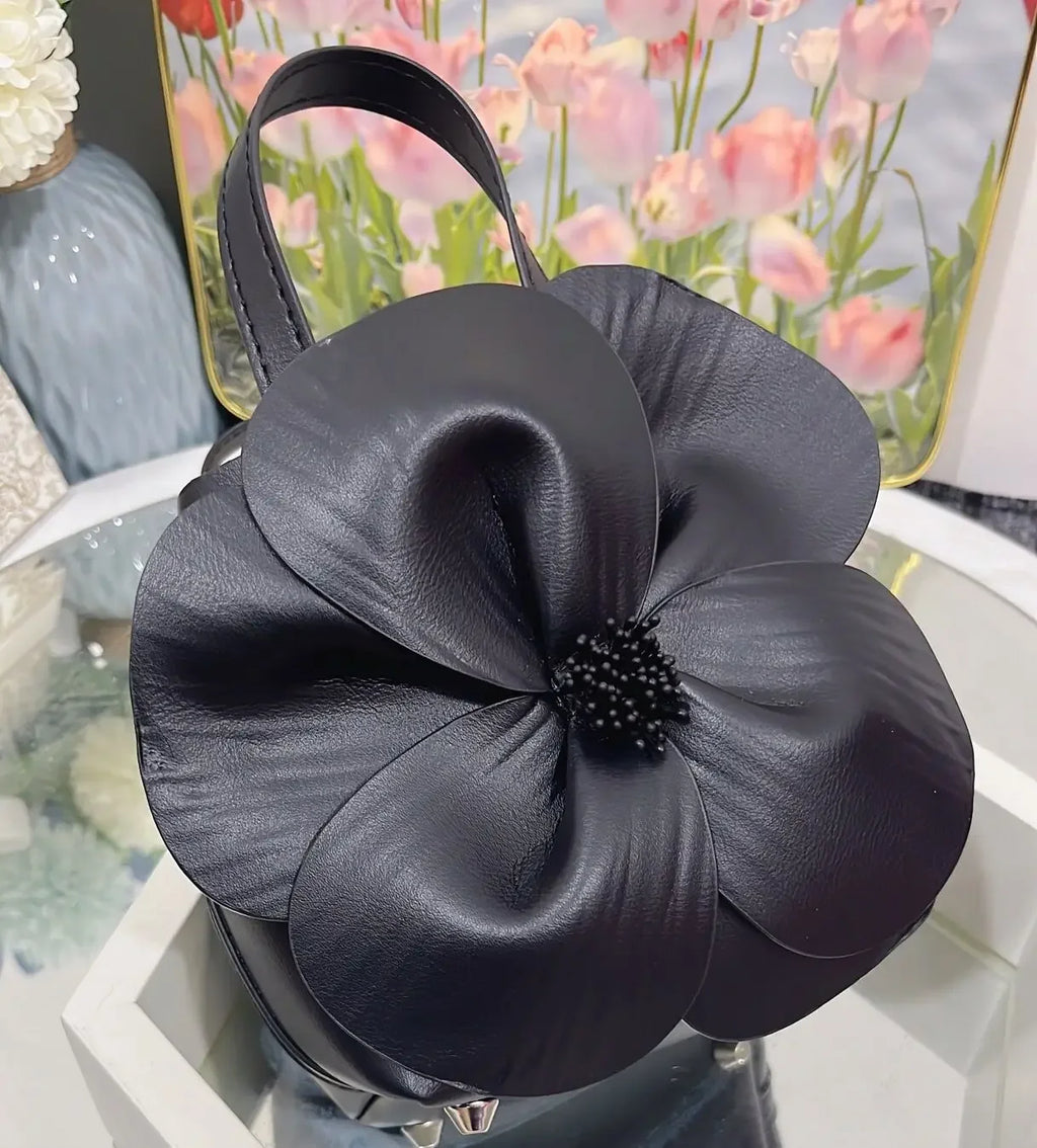 3D Floral Soft PU Leather Women Small Bucket Handbag Wedding Purse Dress Party Evening Bridal Clutch Bag