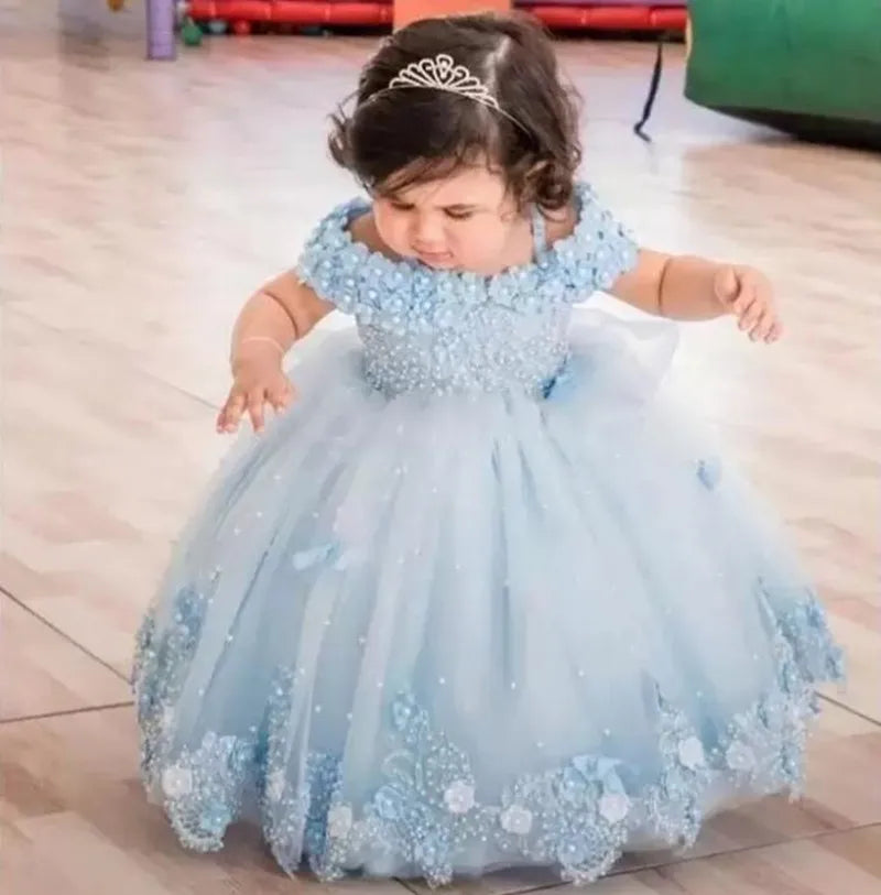 Off-Shoulder Pearl Lace Baby Dress