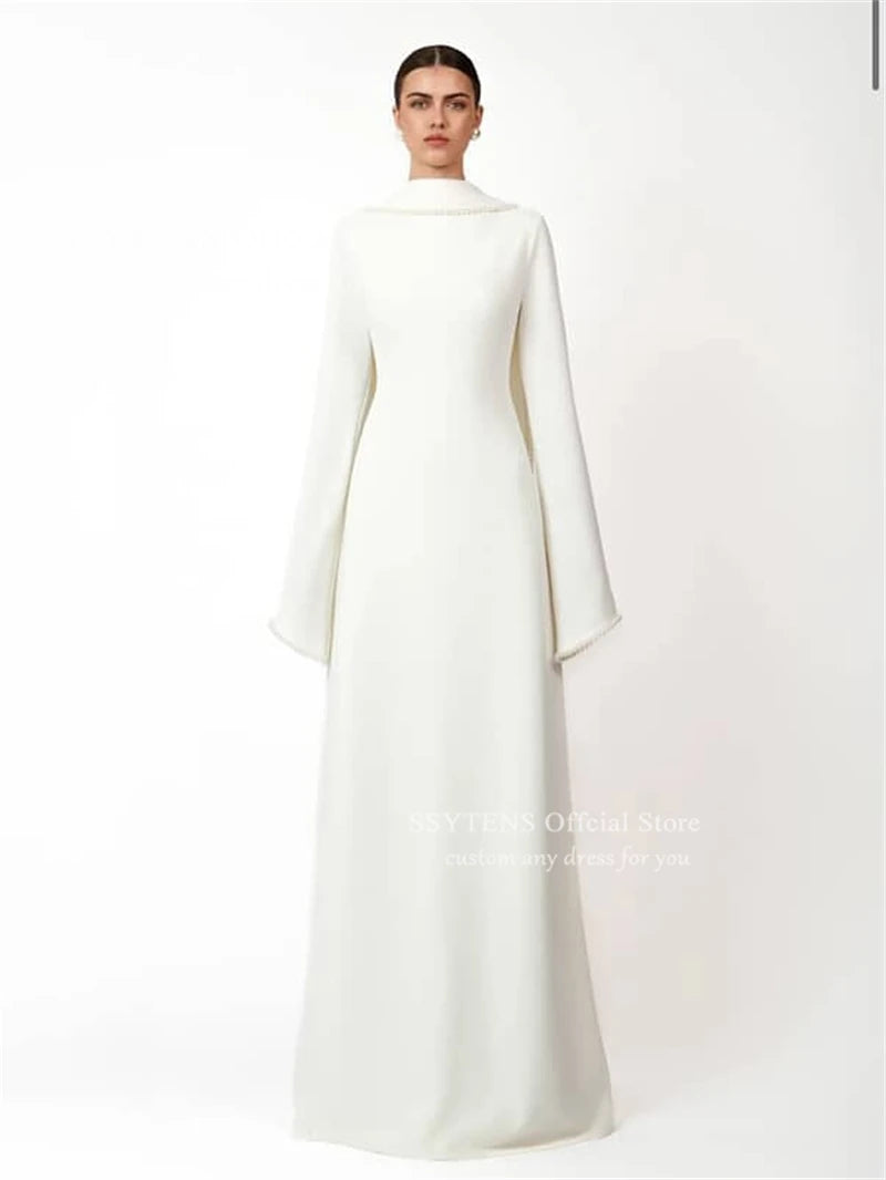 SSYTENS Modest Muslim Wedding Dresses Customized Bride Dresses Ivory Pearls Nikkah Caftan Bridal Gowns Long Vestido De Noiva