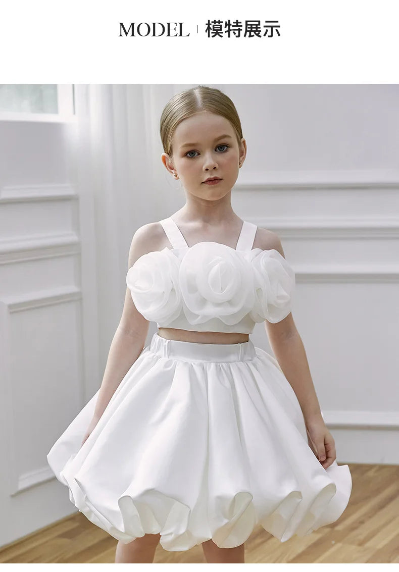 Two-Piece White Flower Girl Dress