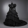 Black Gothic Vampire Wedding Dress High Neck Lace Long Flared Sleeve Ruffle Appliques Victorian Vintage Bridal Gown Customized