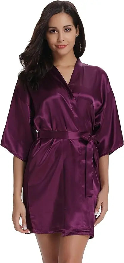 Short Satin Kimono Bridal Robe