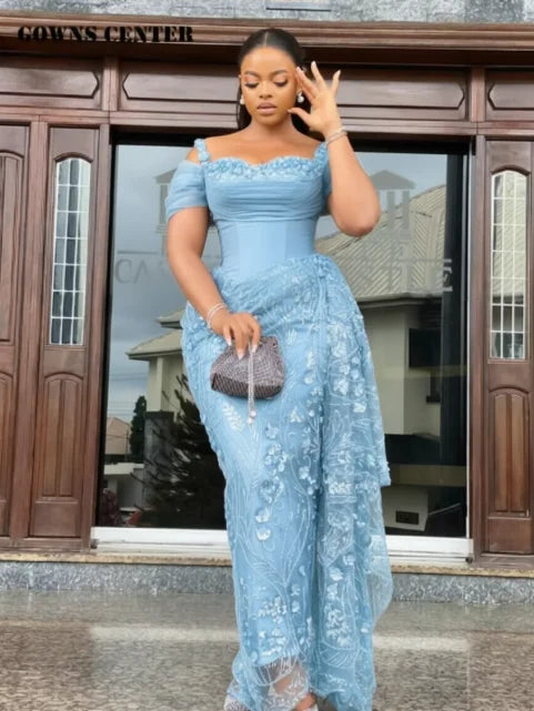 Fabulous Brown Lace Evening Dresses African Traditional Wedding Bride Dress Luxury Beads Lace Birthday Dress Asoebi Costomized
