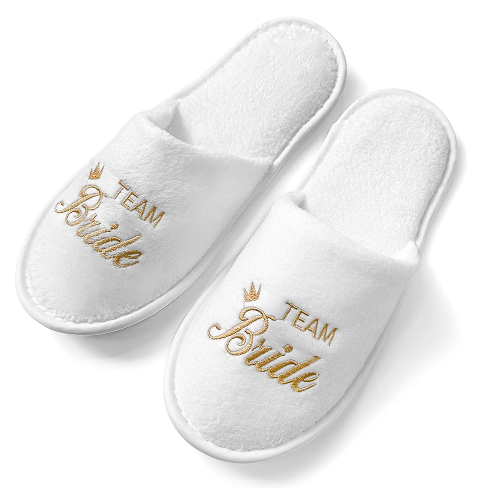 Bridal Party Slippers Set, Close-toe With Golden & Pink Embroidery, Lightweight Plush Cozy Flats, Non-slip Soft Sole For Bride