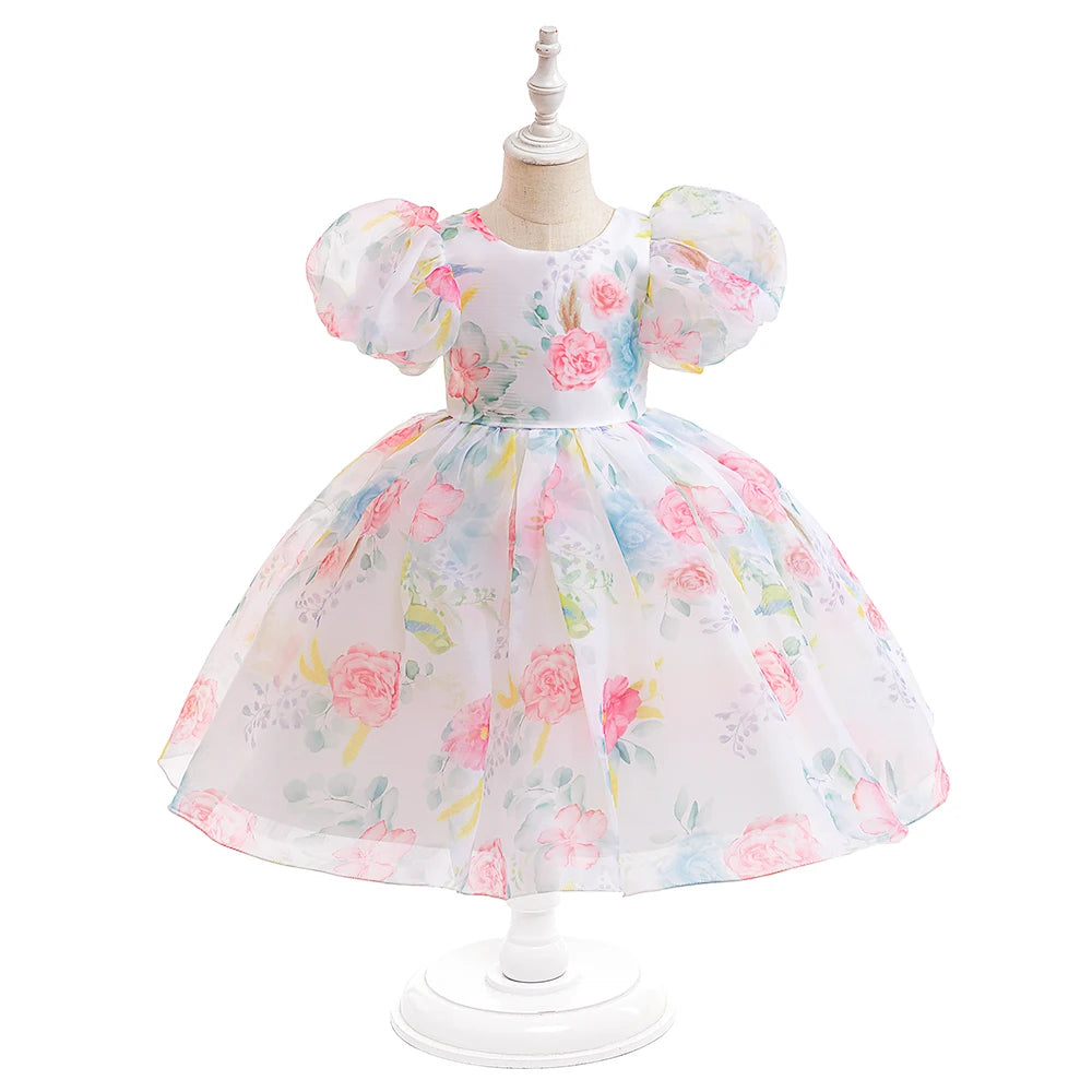 Floral Print Girls' Party Dress