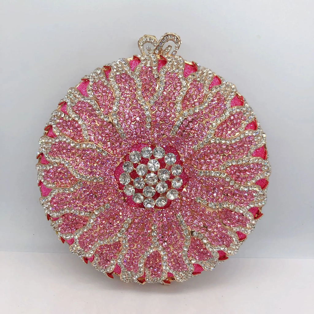 Wedding Bridal Party Purse White/Brown Diamond Minaudiere Luxury Rhinestone