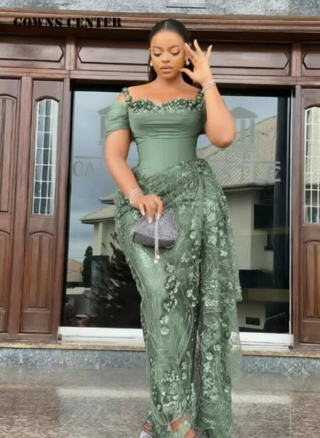 Fabulous Brown Lace Evening Dresses African Traditional Wedding Bride Dress Luxury Beads Lace Birthday Dress Asoebi Costomized