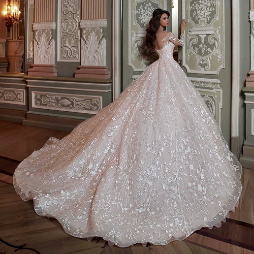2026 Luxury Wedding Dresses Ball Gown With Embroidery O-Neck Illusion Long Sleeves Bridal Gowns Lace Appliques Vestido De Noiva