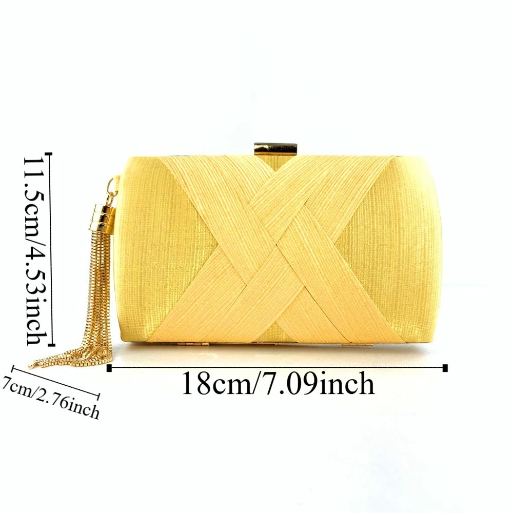 Casual Luxury Silk Fabric Dinner Handbag Tassel Chain Evening Banquet Bag Hand Hold Elegant Bridal Clutch Bag Outdoor