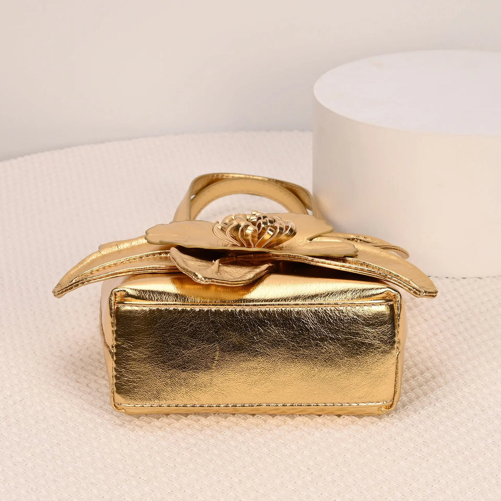 3D Floral Soft PU Leather Women Bucket Handbag Wedding Purse Dress Party Evening Bridal Clutch Bag
