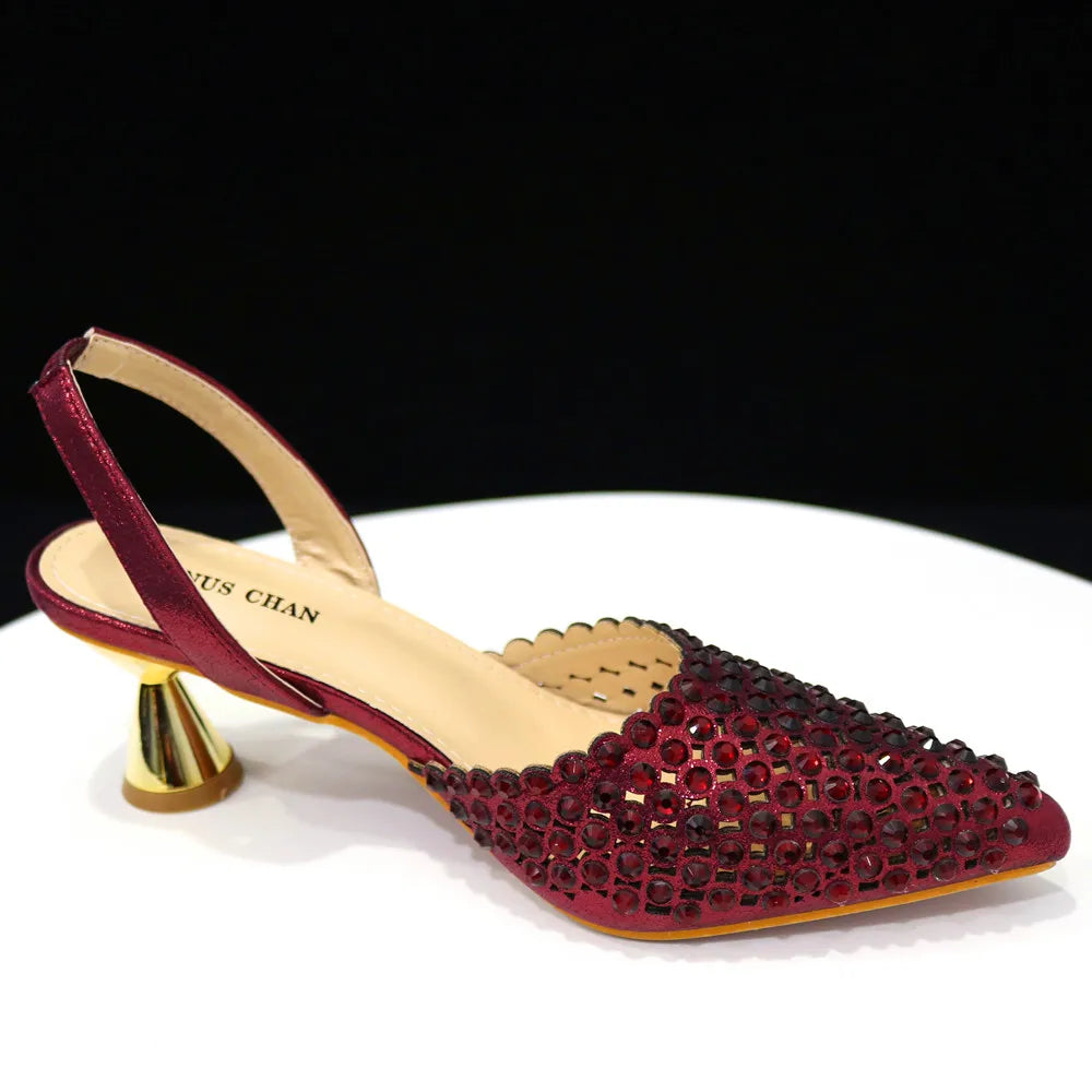 Wine Crystal Pointed-Toe Heels