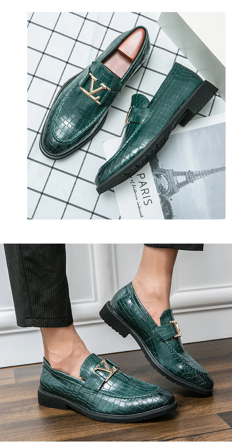 Four Seasons Men's High-end Business Formal Leather Shoes British Style Casual Fashion Texture Cover Green Size 38-47