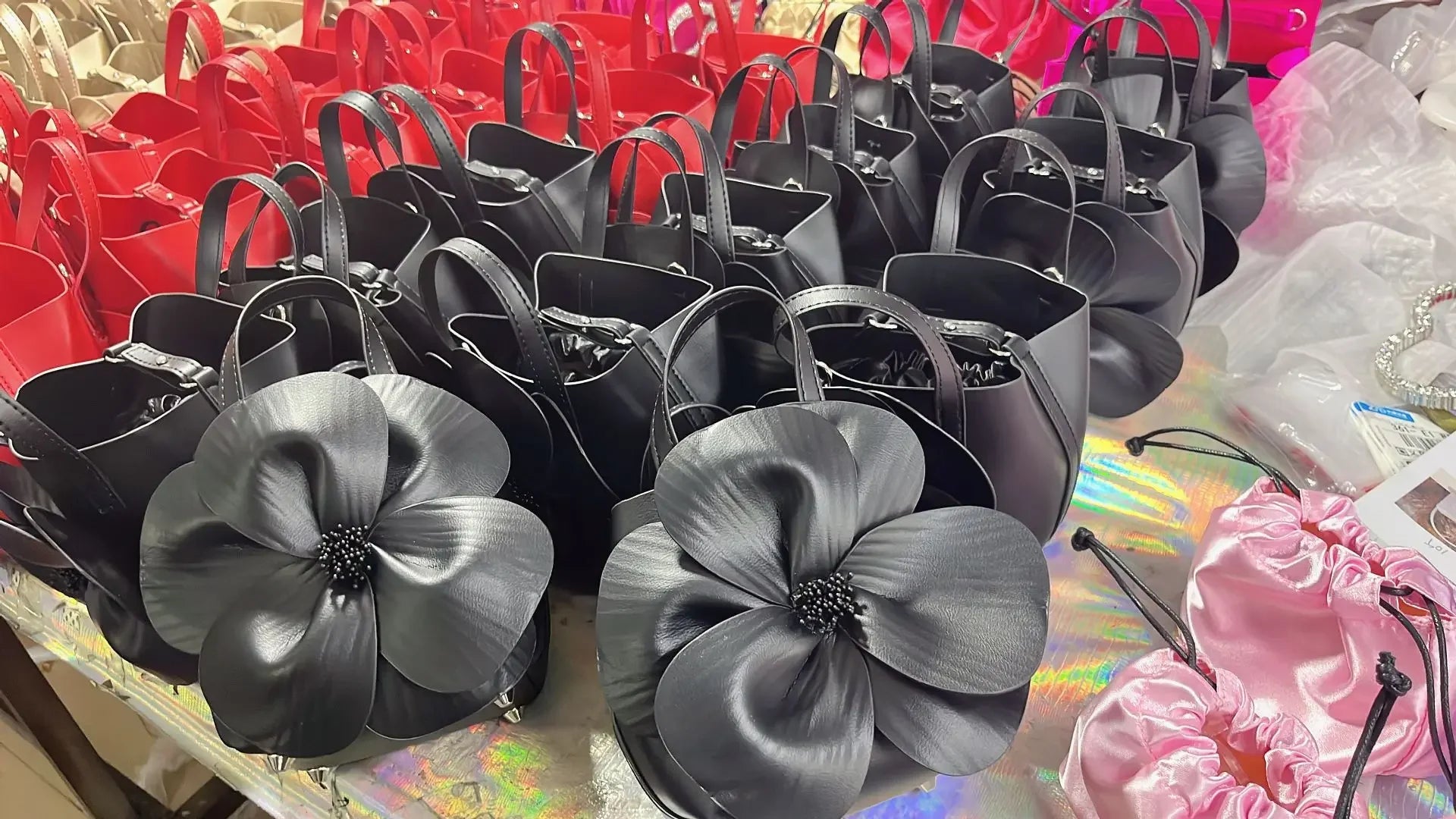 3D Floral Soft PU Leather Women Small Bucket Handbag Wedding Purse Dress Party Evening Bridal Clutch Bag