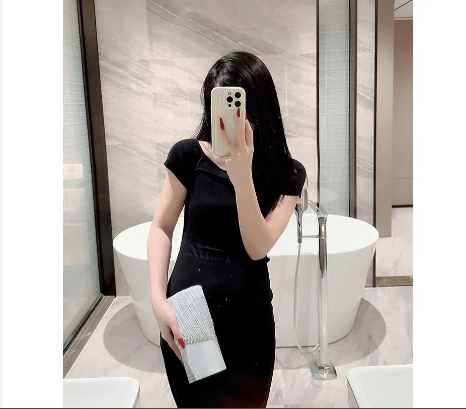 Women's Wedding Clutch Bag Luxury Rhinestone Bow Handbag Banquet Evening Party Purse Chain Diagonal Shoulder Bags For Women