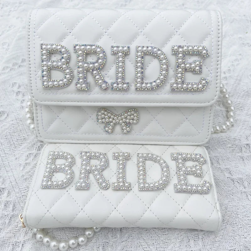 Luxury Bride Clutch Purse Boho Women Wallet  PU Wallet White Coin Purse Letter Wallet Creative Bridesmaid Storage Bag Gift