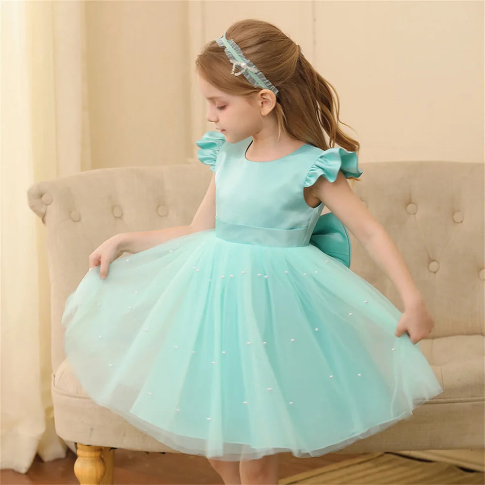Backless Bow Flower Girl Tulle Dress