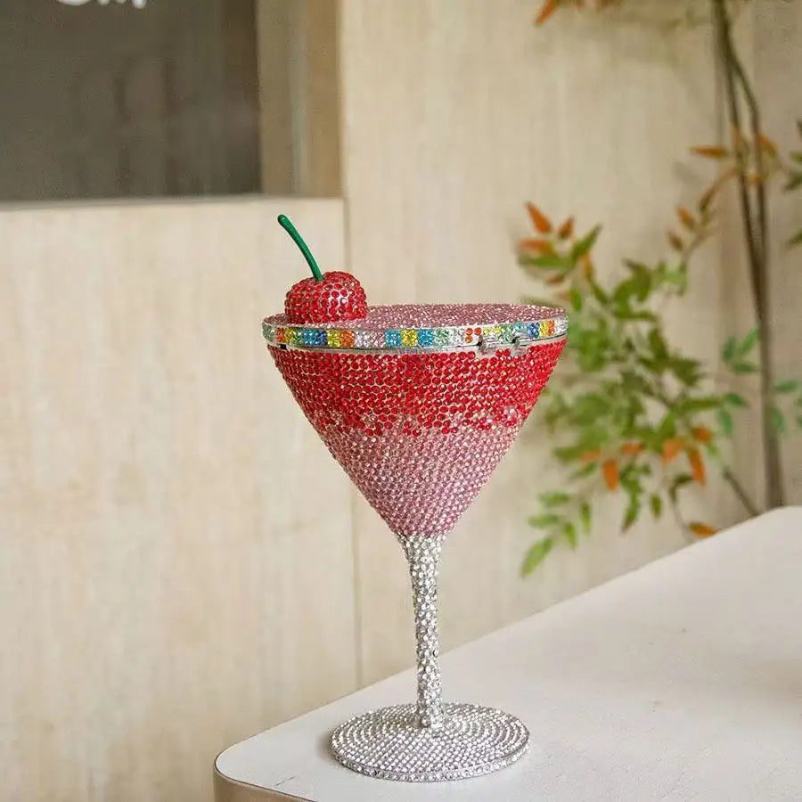 XIYUAN Cherry Martini Gold Rhinestone Evening Cocktail Party Handbag Women Luxury Bling Crystals Wedding Bridal Clutch Purses