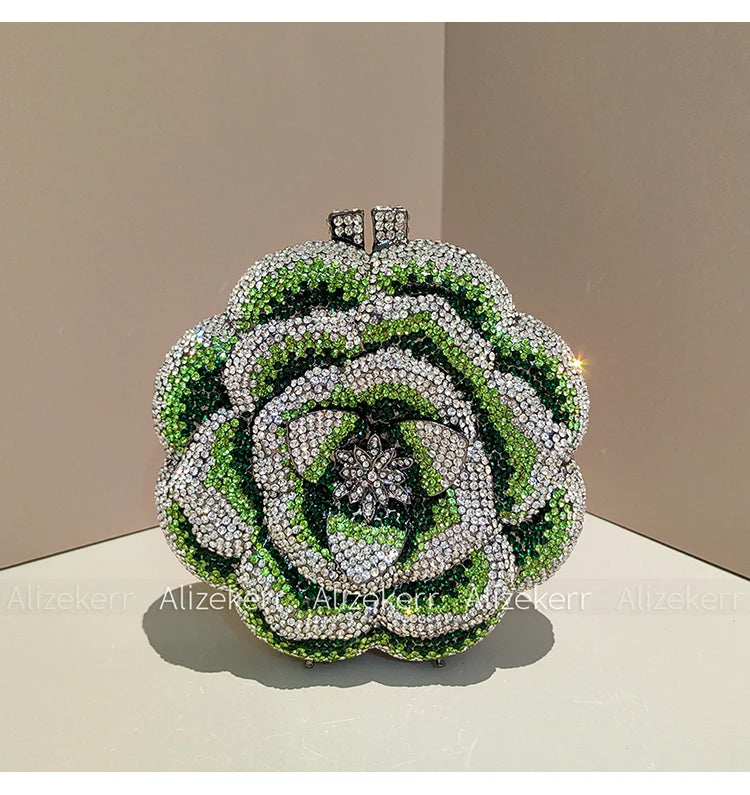 Rose-Shaped Crystal Bridal Clutch