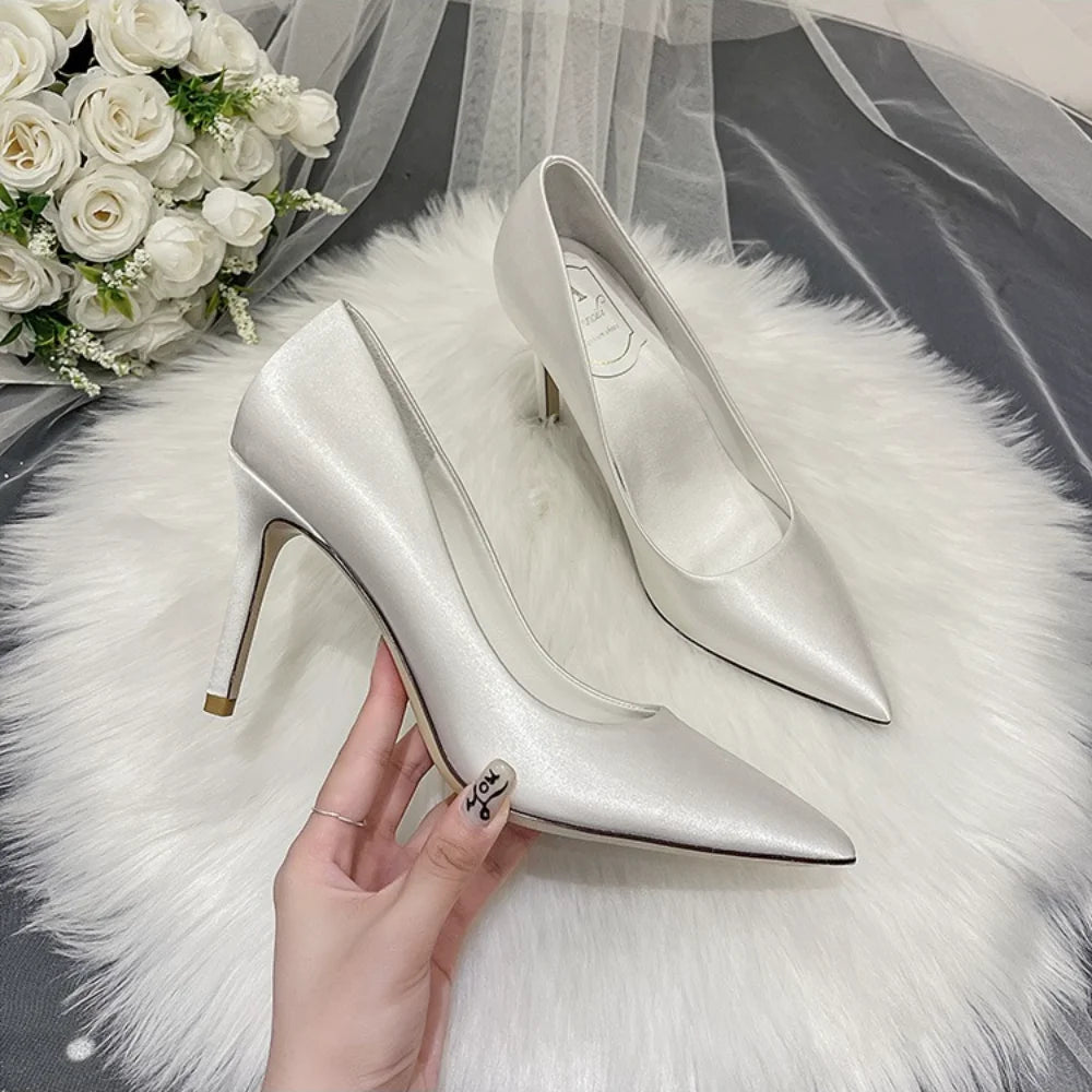Pumps Women Shoes Wedding Shoes White High Heels Women's Satin Bridal Shoe Bridesmaid Shoes Large Size 42 43