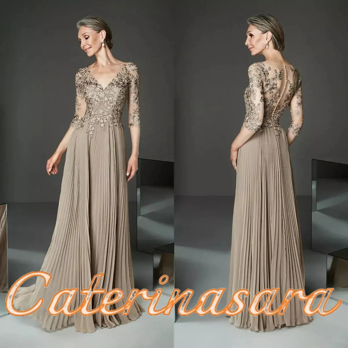 Elegant Mother of the Bride Dress Chiffon Half Lace Sleeves Appliques Floor Length Long Formal Evening Gwons vestidos de fiesta