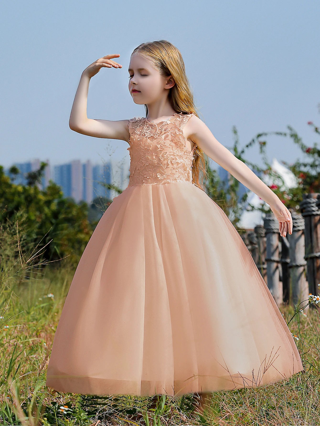 Floral Appliqué Tulle Party Dress