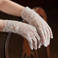 Short Lace Bridal Gloves Floral Embroidered Sheer Tulle Wedding Gloves for Bride Wedding Dress Accessories Photo Shoot & Events