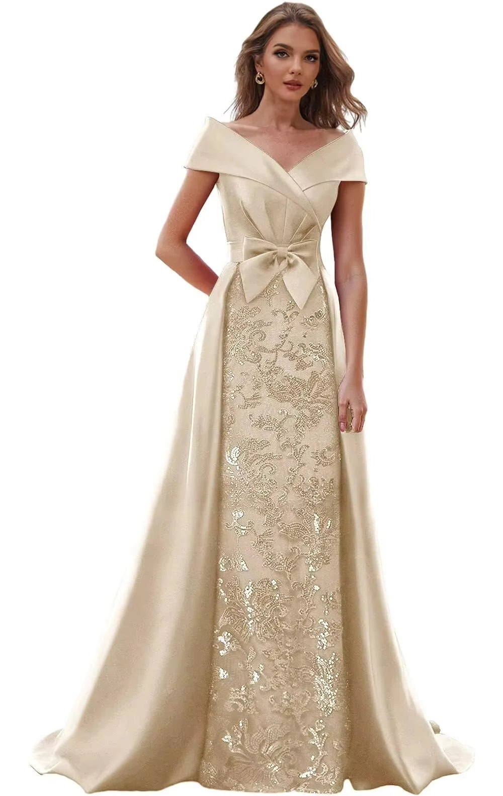 Customized Off The Shoulder Mother of The Bride Dresses for Women Wedding Guest Long Formal Dress with Bow Train 2025