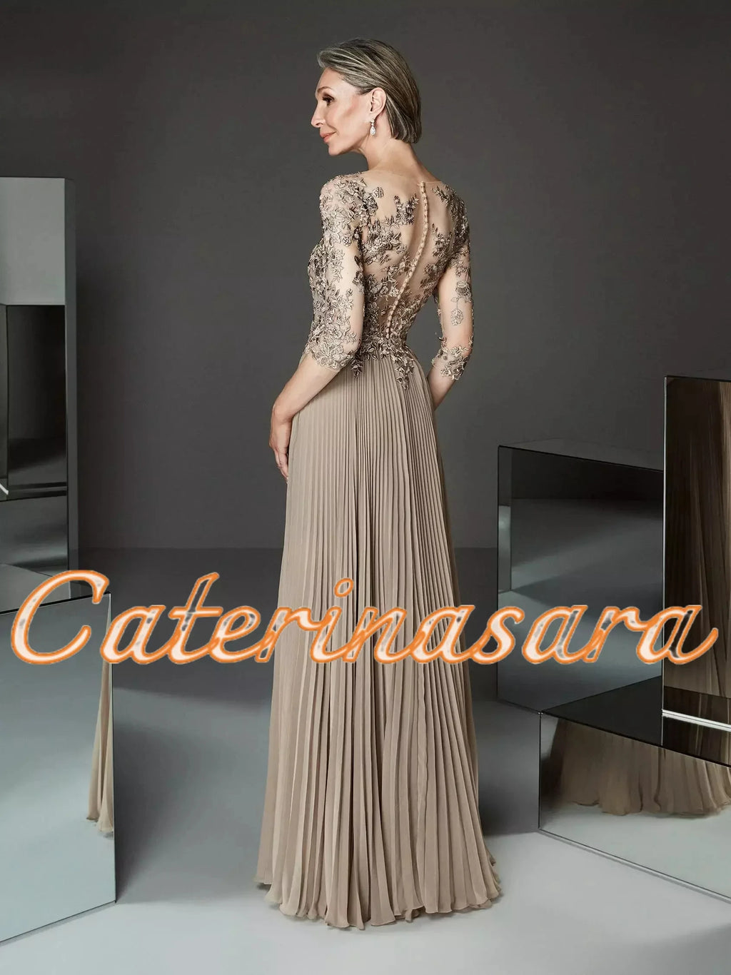 Elegant Mother of the Bride Dress Chiffon Half Lace Sleeves Appliques Floor Length Long Formal Evening Gwons vestidos de fiesta