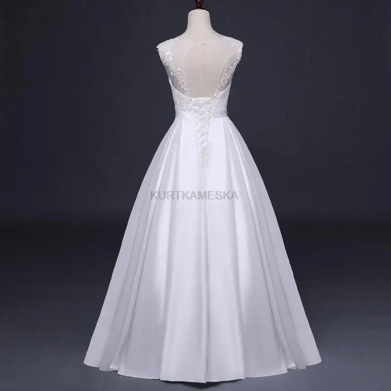 White Satin Embroidered Lace Backless Dress