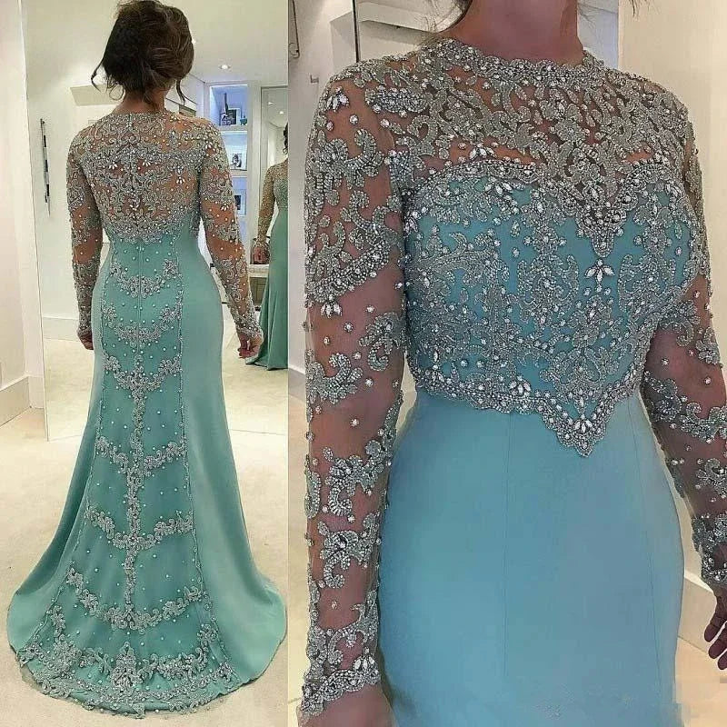 Beaded Long Sleeve Mermaid Mother of the Bride Dress