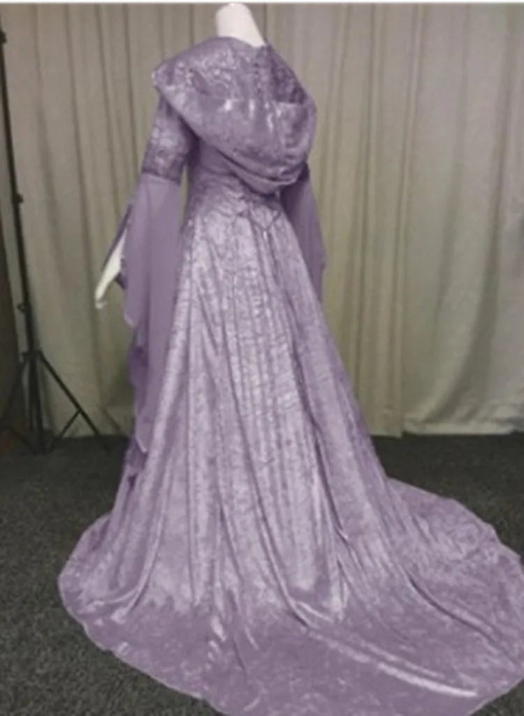 Women's medieval retro style wedding dress 8-color hooded waist dress cosplay