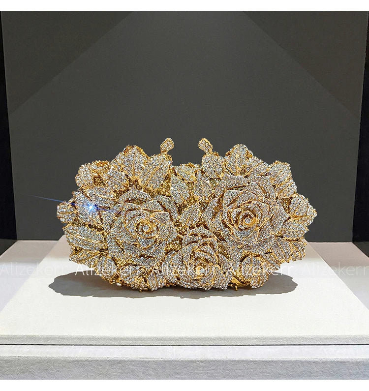 Rose Crystal Flower Evening Clutch