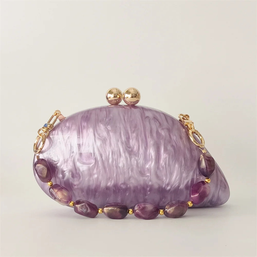 Oval Shell Acrylic Crossbody Clutch