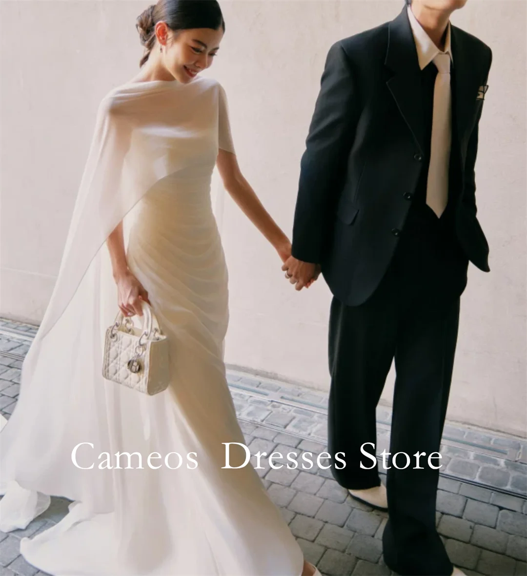 High Neck Ruched Chiffon Sheath Wedding Dress