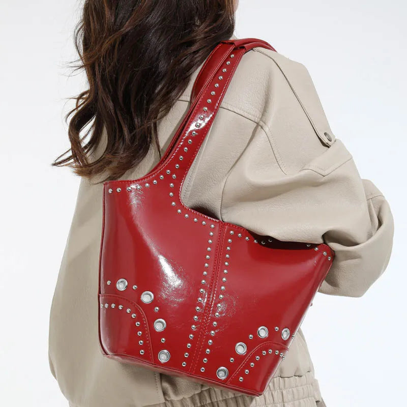 Red Wedding Purse Fashion Handbag Clutch Women Korean Style Solid PU Leather Shoulder Bag Designer Bucket Tote Lady Commute Bag