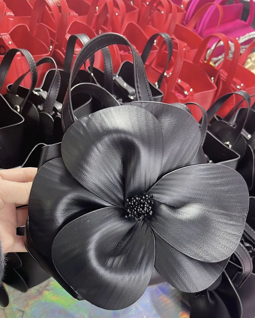 3D Floral Soft PU Leather Women Small Bucket Handbag Wedding Purse Dress Party Evening Bridal Clutch Bag