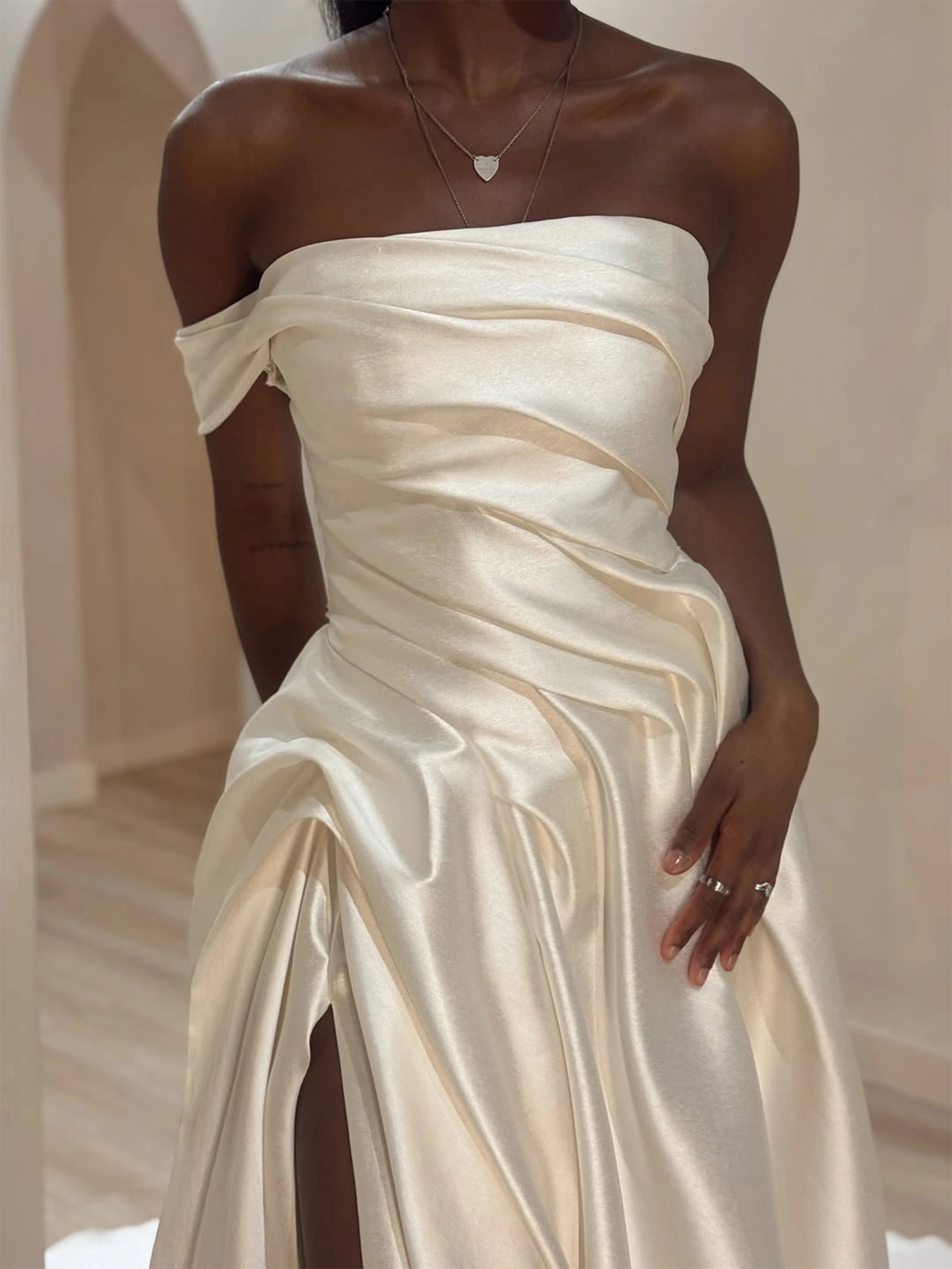 Strapless Satin A-Line Wedding Dress with High Split