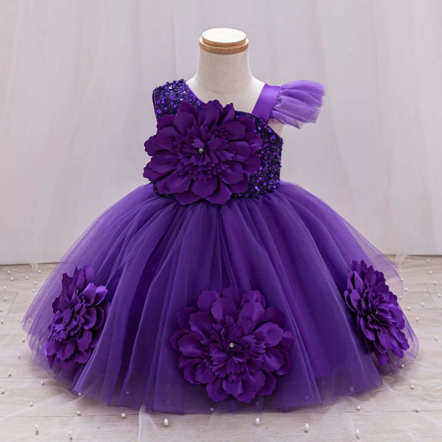 Sparkling One-Shoulder Toddler Party Dress