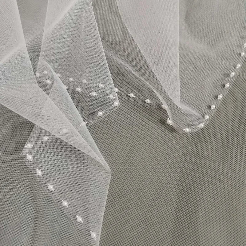 Beaded Crystal-Edge Elbow-Length Bridal Veil with Comb